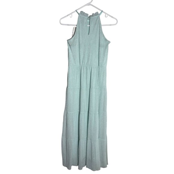 Xtraordinary Girls Size 16 Mint Green Glitter High-Neck A-Line Long Maxi Dress - Picture 3 of 10